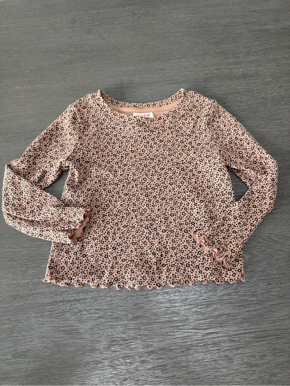 Cat & Jack Pink Long Sleeve Ruffle Hem Tee with Black Leopard Print